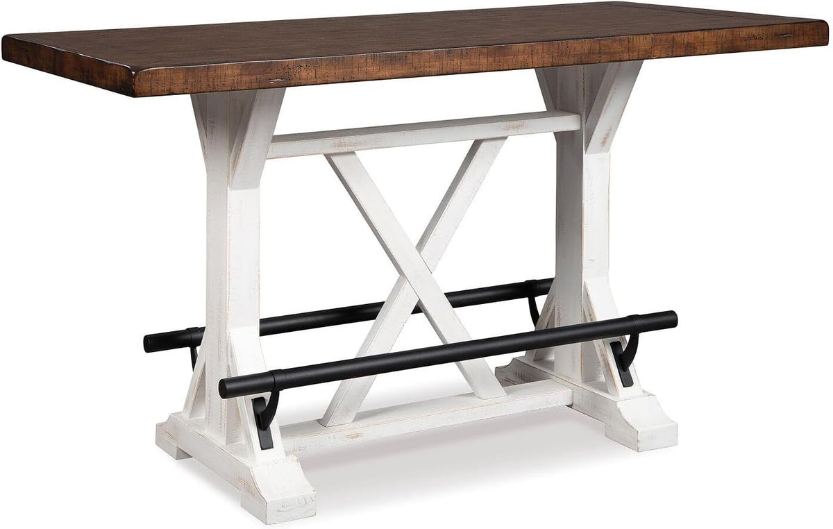 Signature Design by Ashley Valebeck Counter Height Dining Table, Rustic Farmhouse Design, Black Metal Footrest, Seats Up to 4, Great for Small Spaces, White