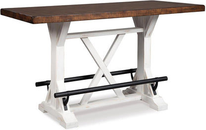 Signature Design by Ashley Valebeck Counter Height Dining Table, Rustic Farmhouse Design, Black Metal Footrest, Seats Up to 4, Great for Small Spaces, White