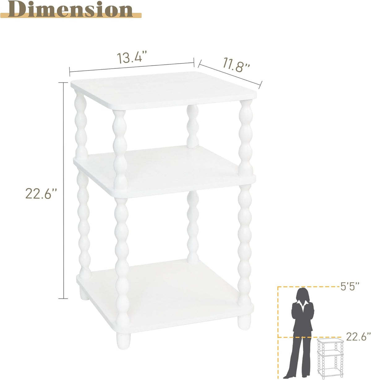 Fultyle End Table, Small Side Table with 3 Tier Open Shelf, Modern Night Stand Bedside Table for Living Room, Bedroom, Office and Small Spaces (White)