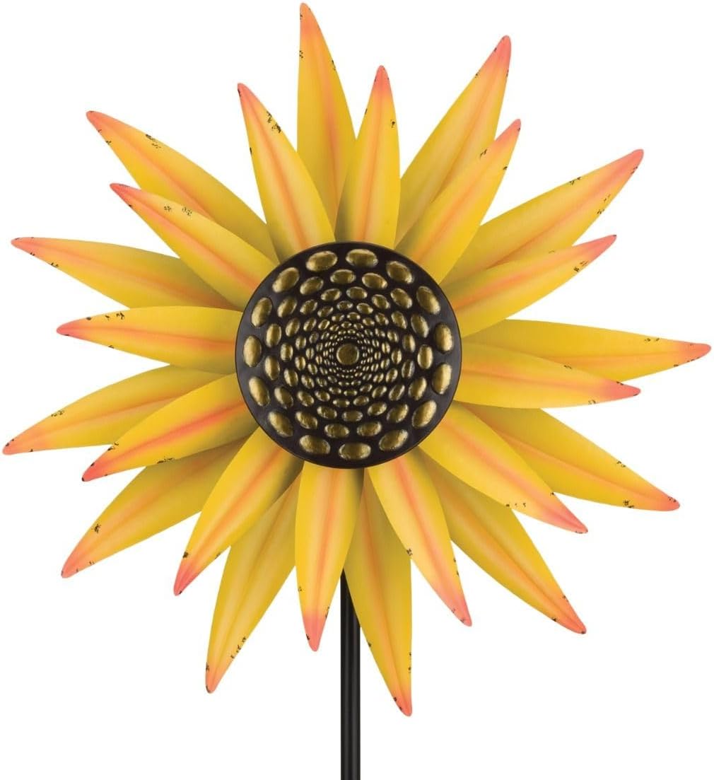 Regal Art & Gift Sunflower Wind Spinner – Metal Yard Decorations Outdoor | Kinetic Garden Spinner for Lawn, Pathway, or Flower Bed | Weather-Resistant Outdoor Sculpture - 26 Inch