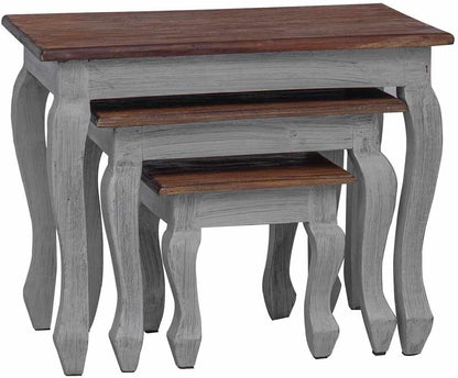 Nesting Table Set 3 Pieces Solid Mahogany Wood | Antique Style, Handmade, Vintage Finish, Space Saving, Living Room Accent