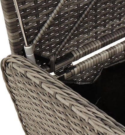 Outdoor Storage Bench with Cushion 45.3 Inch Grey Poly Rattan Patio Furniture Box Seat with Gas Spring Lid for Garden Pool Supplies