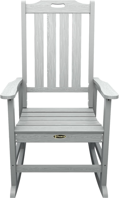 THOEOE Outdoor Rocking Chairs, Oversized Patio Rocking Chair | HDPE Outdoor Rockers for Front Porch, Patio, Backyard, Balcony and Garden. All-Weather High Back Design, Gray