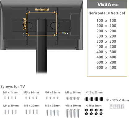 TAVR Furniture Swivel Floor TV Stand for 32-70 Inch TVs - Universal Height Adjustable TV Floor Stand with Shelves Perfect for Bedroom and Corner, TV Mount Stand VESA 600x400mm Holds up to 88lbs, Black