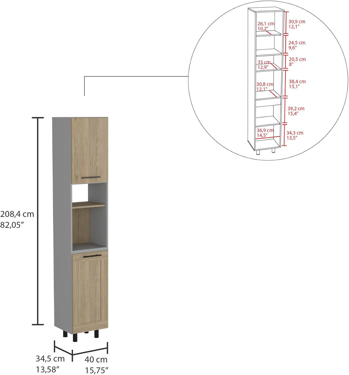 Hasselt Kitchen Pantry, Double Door, Six Shelves -Light Pine