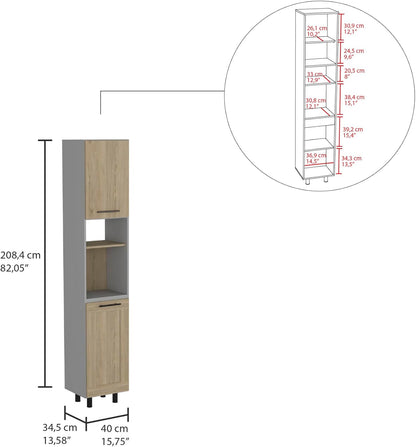 Hasselt Kitchen Pantry, Double Door, Six Shelves -Light Pine