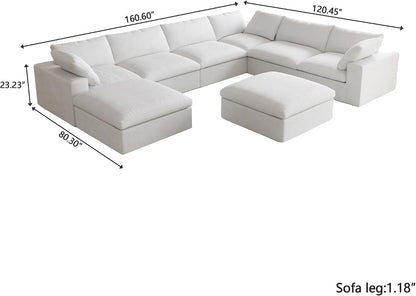 Cloud Modular Sectional Couch,160inch Overzised Down Filled Comfort Sofa Couch for Living Room,8 Seater Minimalist Wide Deep Seat Convertible Couches,Sofa Cover Washable & Removable,White