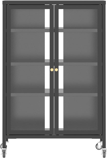 White Kitchen Pantry Cabinet, Freestanding Storage Cabinet with 5 Adjustable Shelves & Glass Doors, Magnetic Closure, for Small Kitchen Pantry Living Room Bathroom, 27.6x13.8x72 Inches