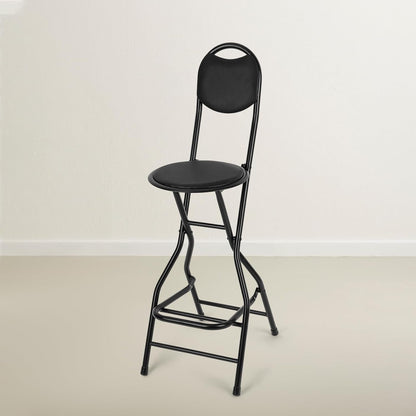 Sintuff 1 Pcs Seat Height 26 Inch Folding Bar Stool with Backrest Leather Padded Collapsible Stools for Adults Portable Black Bar Height Folding Chairs for Outdoor Indoor Kitchen Shop Cafe
