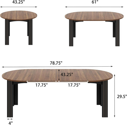 Epecoya Round Extendable Dining Table for 4-8 People, 43"-78" Wooden Oval Dining Room Table with Leaf Extension, Farmhouse Expandable Kitchen Table for Apartment, Living Room, Walnut Black