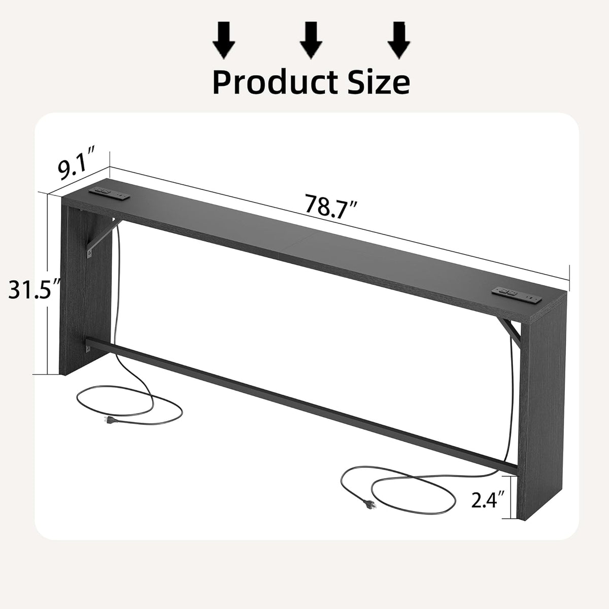 TIQLAB Sofa Table, 79''L x 9.1''W (1.2'' Thickness) Long Console Table Behind Couch, Entryway Table with Angled Metal Frame, Industrial Console Table, Black