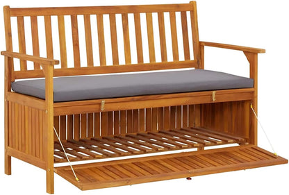 Gecheer Garden Storage Bench, 120 cm Solid Acacia Wood Patio Seating with Storage Compartment for Outdoor Garden and Patio