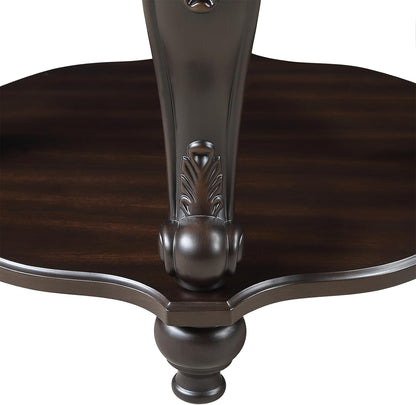 22'' Round End Table Solid Wood Sofa Side Table with Storage Shelf, Living Room Corner Table Retro Accent Table with Espresso Finish, Easy Assemble Round Bedside Table Night Stand for Small Space