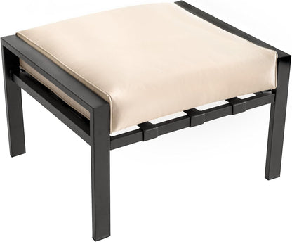 LOKATSE HOME Outdoor Patio Ottoman Metal Footstool with Soft Thick Cushion for Backyard Deck Lawn Garden, Beige