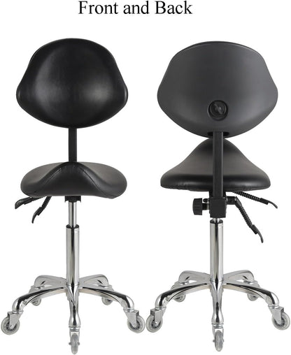 Adjustable Saddle Stool Chairs with Back Support Ergonomic for Medical Clinic Studio Salon Office and Home (Black)