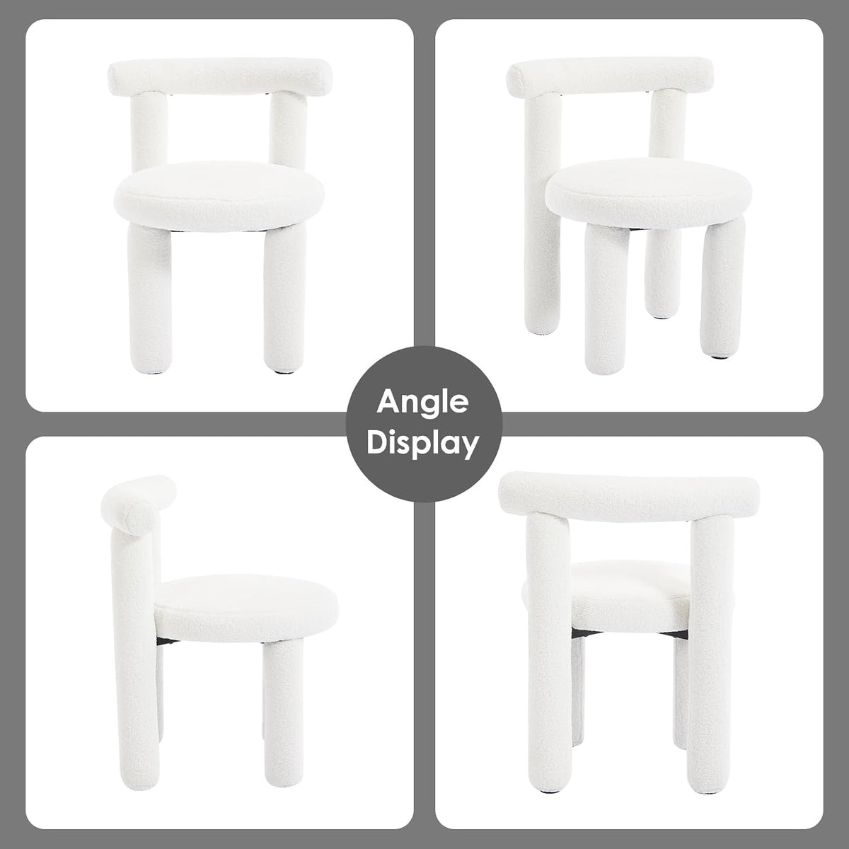 Sherpa Dining Chairs Set of 2, Comfy Boucle Fabric Dining Chairs, Upholstered Modern Kitchen Chairs with Backrest, Armless Accent Side Chair for Bedroom/Living Room, White