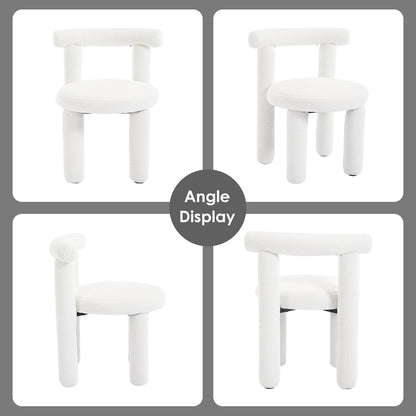 Sherpa Dining Chairs Set of 2, Comfy Boucle Fabric Dining Chairs, Upholstered Modern Kitchen Chairs with Backrest, Armless Accent Side Chair for Bedroom/Living Room, White