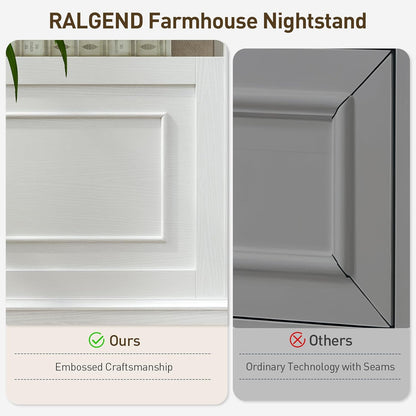 RALGEND Farmhouse End Table with 2 Drawers, Narrow Sofa Side Table with Storage and Open Shelf, Wooden Nightstand for Small Spaces, Bedroom, Living Room, White and Walnut