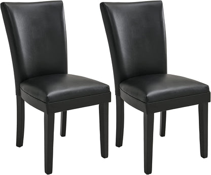 Set of 2 Black Dining Chairs, Modern Upholstered Parsons Chairs with Wooden Legs and Leather Finish, Ideal for Kitchen, Dining Room & Café