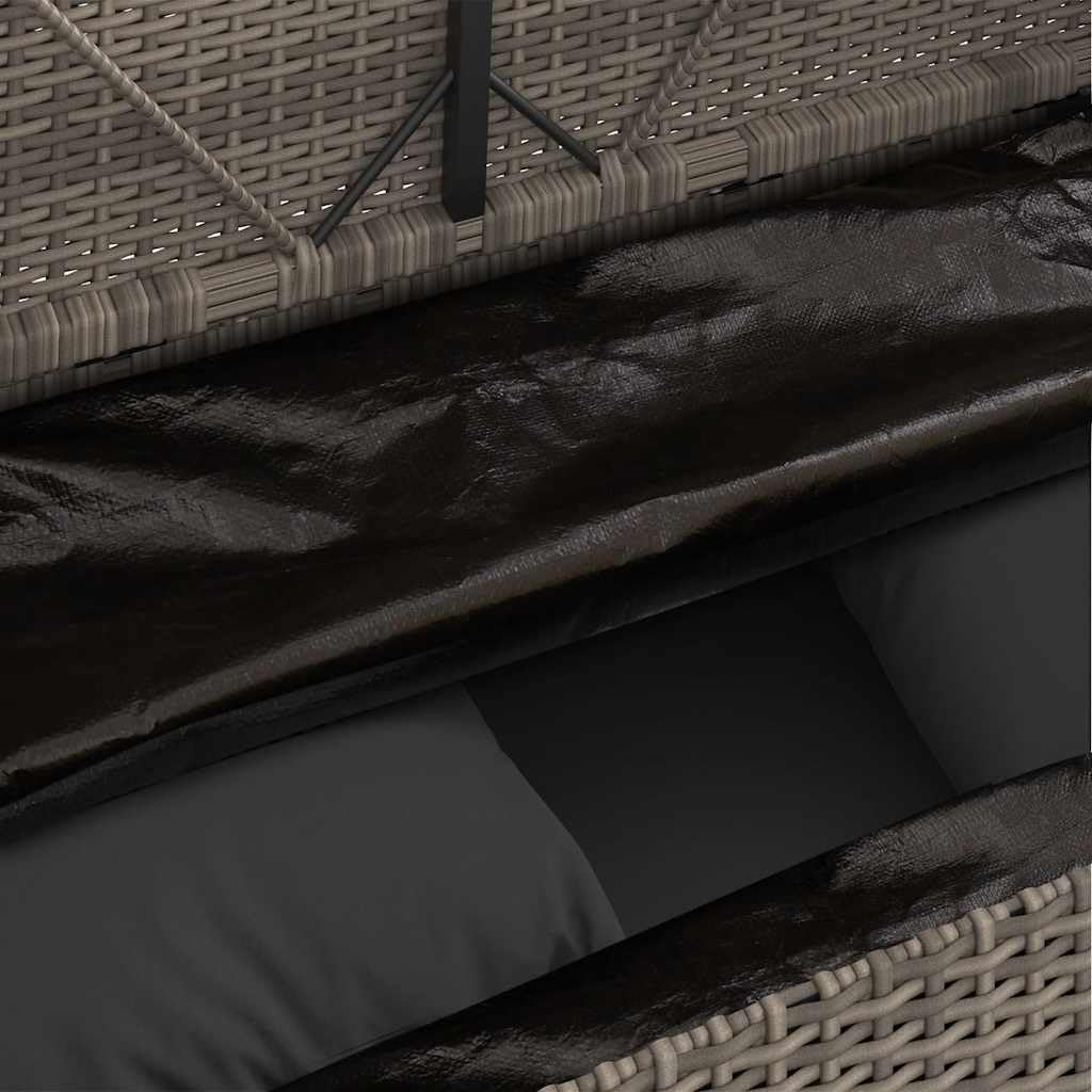 Gray Poly Rattan Patio Storage Bench with Cushions, PE Rattan Outdoor Seating with Waterproof Bag and Gas Spring