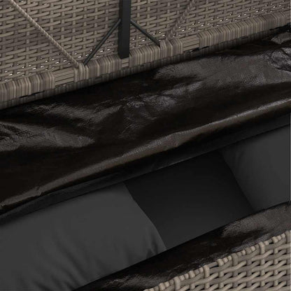 Gray Poly Rattan Patio Storage Bench with Cushions, PE Rattan Outdoor Seating with Waterproof Bag and Gas Spring