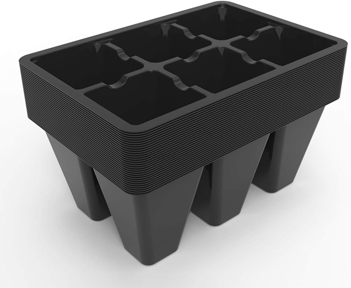 Gardzen 30 Pack 6-Cell Seed Starting Tray for Seedlings, Plant Starter Trays with Drainage Holes for Seed Germination, 5.4x3.7 inches, Black