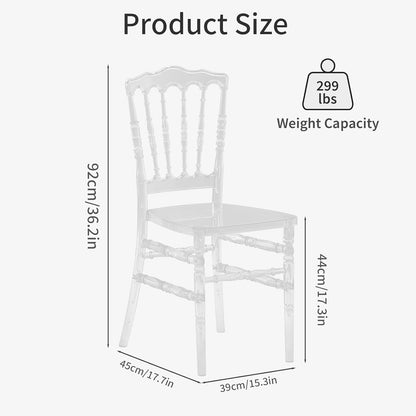 Clear Acrylic Napoleon Chair for Dining, Weddings and Events | Modern Acrylic Seat, Plastic Transparent Crystal Chairs, Armless See Through Chair for Vanities, Banquets, Kitchens