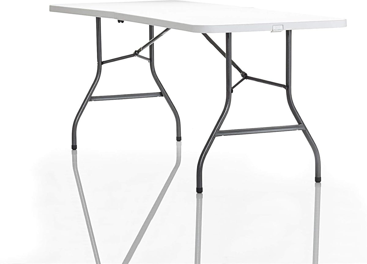 Cosco 6ft Fold-in-Half Blow Molded Folding Table, Indoor/Outdoor, Comfort Handle, Lightweight Plastic Construction - White