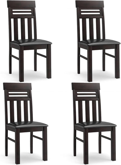 Giantex Wooden Dining Chairs Set of 4, High Back Dining Room Chairs with Padded Seat & Rubber Wood Frame, PU Leather Farmhouse Side Chairs for Kitchen Living Room
