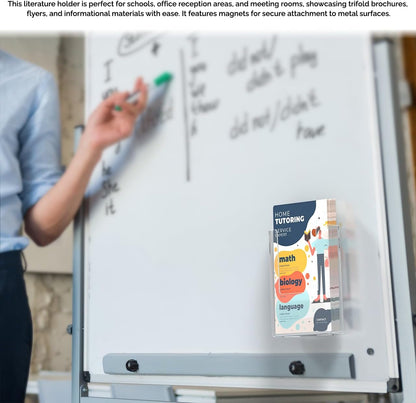 Marketing Holders Magnetic Brochure Holder for 4 Inch Wide Pamphlets Metal Surface Mount Menus Maps and Rack Cards Take One Clear Plastic Bin for Restaurants Medical Offices and Theme Parks