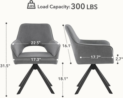 Furniliving Modern Swivel Dining Chairs Set of 2, Upholstered Chenille Dining Room Chairs with Thicken Cushion, 360° Rotating Kitchen Chairs with Metal Legs for Dining Room