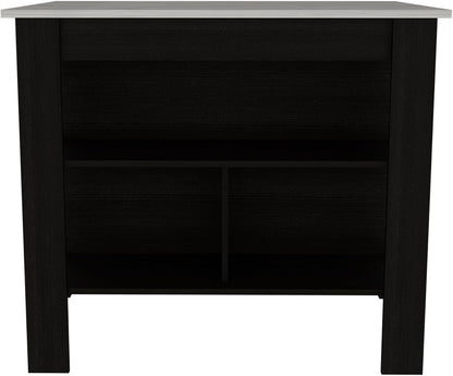 Kitchen Island with Four Legs and Three Shelves - Black/Ibiza Marble | Three shelves and four legs provide functional storage and support