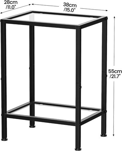Side Tables Set of 2,Tempered Glass End Tables, 2-Tier Nightstands with Open Shelves, Small Coffee Table with Modern Style, Accent Table Small Table Sofa Table for Living Room, Bedroom, Black