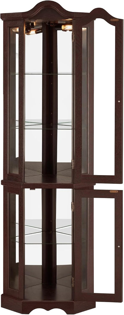 70" Lighted Corner Curio Cabinet,Inside Mirror Corner Glass Display Case with Tempered Glass Door for Living Room, Antique Collectibles, Wine & Bar Glass Storage, Lights Included
