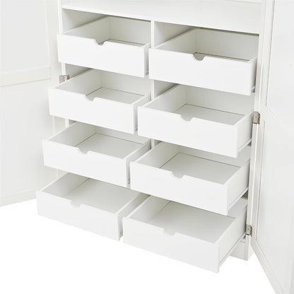 Freestanding Tall Kitchen Pantry Cabinet with 4 Doors and 2 Door Shelves,8 Pull-Out Trays and Adjustable Shelf,for Dining Room (White/F)
