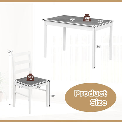 Tangkula Dining Table Set for 4, Farmhouse Solid Wood Dinette Set w/Rubber Wood Legs, Compact Wooden Dining Table and Chairs Set for Kitchen, Dining Room (Grey+White)