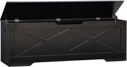 55.1" Storage Bench,Storage Chest for Entryway, Mudroom & Bedroom | 55.1L”x15.7W”x19.1H” Wooden Storage Bench,Storage Trunk with 2 Safety Hinges,Supports 220 lb,Easy Assembly( Black)