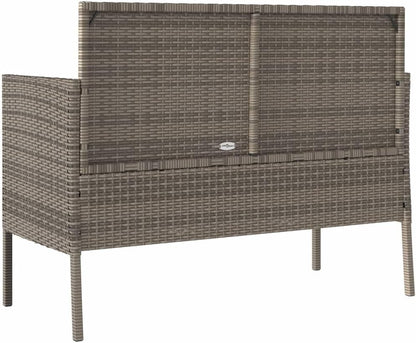 Gray Poly Rattan Patio Storage Bench with Cushion, Outdoor Seat with Waterproof Storage Bag for Cushions and Towels