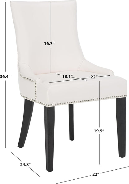 SAFAVIEH Home Collection - Lester White Faux Leather Dining Chair, Nailhead Trim, Modern Transitional Accent Seating (MCR4709N)