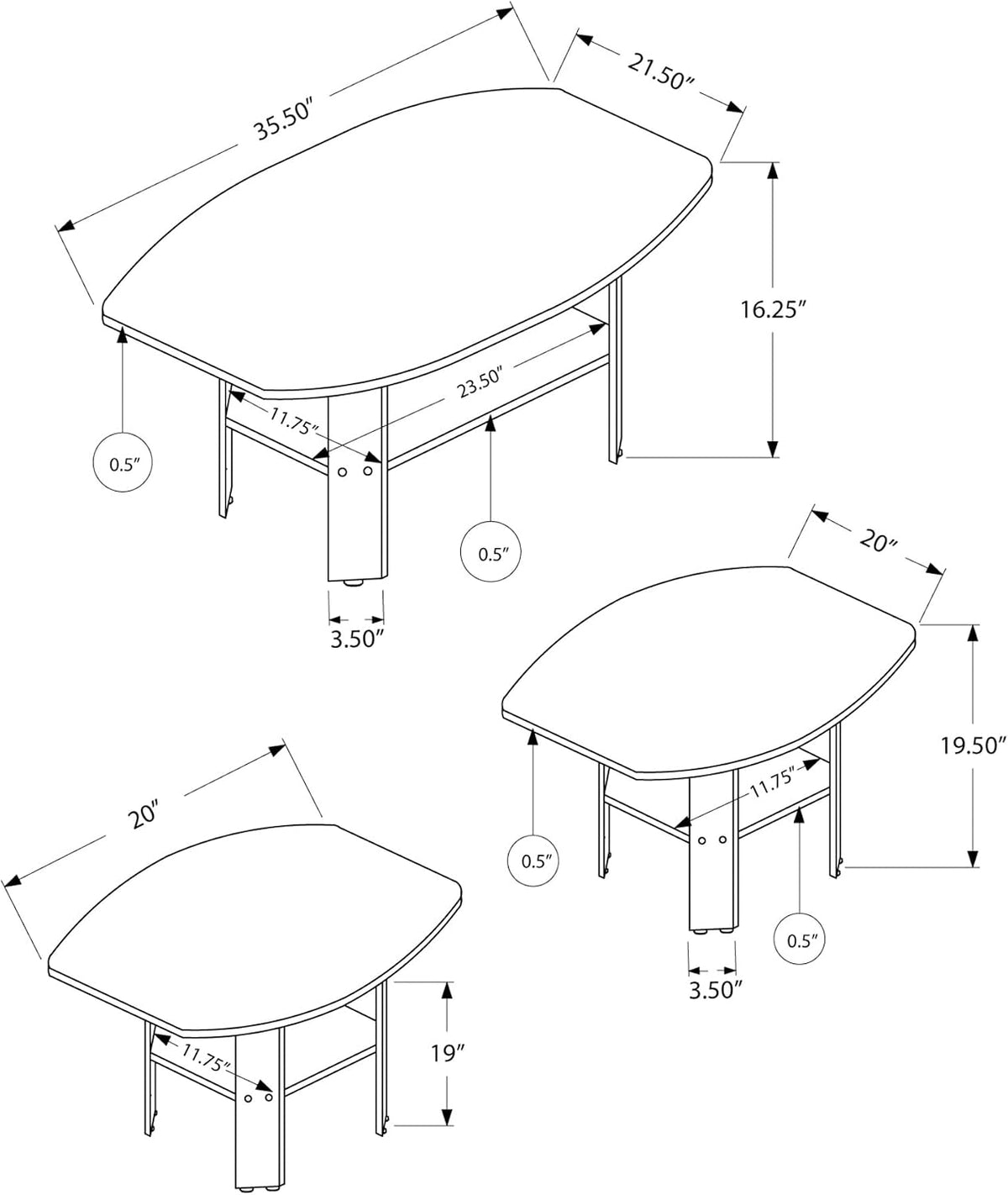3-Piece Grey Laminate Table Set for Living Room with Particle Board | industrial grey wood-look tables for modern living spaces
