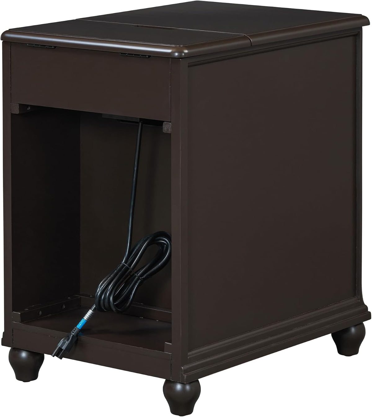 End Table with Solid Wood Legs, Side Table with USB Ports, 1 Storage Cabinet and 1 Drawer for Living Room, Antique Navy (Antique Espresso#091)