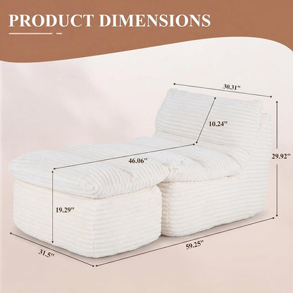 Chaise Lounge Chair, Faux Fur Ergonomic Chair with Ottoman, High Density Memory Foam No Assembly Lazy Sofa, Indoor Leisure Couch for Living Room Bedroom Office Apartment