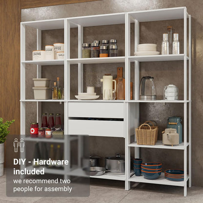 Madesa Kitchen Pantry Storage Rack with 2 Drawers and Open Shelves 74" L Multiuse Modular Cabinet for Kitchen Organization - White
