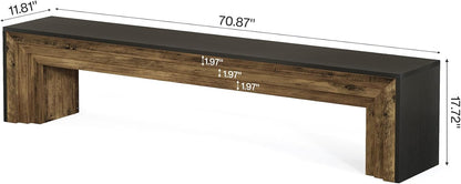 Tribesigns 71" Extra Long Rustic Entryway Bench, Modern Farmhouse Shoe Bench Wooden Indoor Seating with Layered Design for Hallway, End of Bed, Living Room, Dining Room, Black & Brown