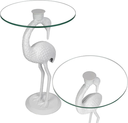 Eyely DNE1006C Maxine 25" Classic Mid-Century Glass Top Flamingo End Table for Living Room, Bedroom, Office, Bathroom, White