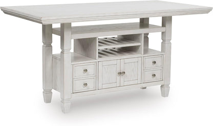 Signature Design By Ashley Robbinsdale 72-Inch Counter Height Dining Table with Kitchen Island Storage, Rubberwood Solids, Ash Veneer and MDF Substrates, Antique White