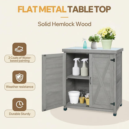 31" Weatherproof Small Storage Cabinet, Storage Cabinets with Hemlock Wood, Tool Cabinet with Magnetic Door for Patio & Garage, Gray