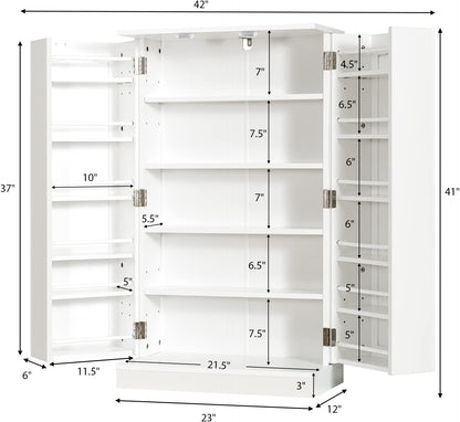 Tangkula Kitchen Pantry Cabinet, 17-Tier Buffet Sideboard with 2 Doors and 6 Adjustable Shelves, Kitchen Storage Cabinet, Space Saving Cupboard for Dining Room Living Room, 23 x 12 x 41 Inch (White)