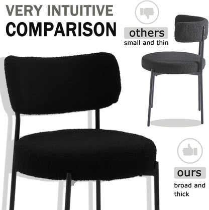 Black Boucle Dining Chairs Set of 6, Upholstered Dinner Chair with Metal Frame, Dining Room Chairs with Padded Seat, Round Modern Seating for Living Room