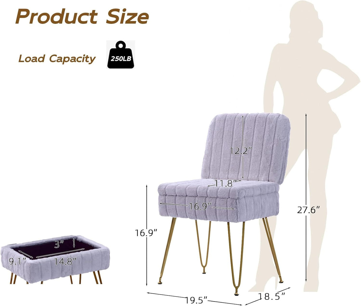 Vanity Chair with Storage | Comfy Ottoman with Folding Back